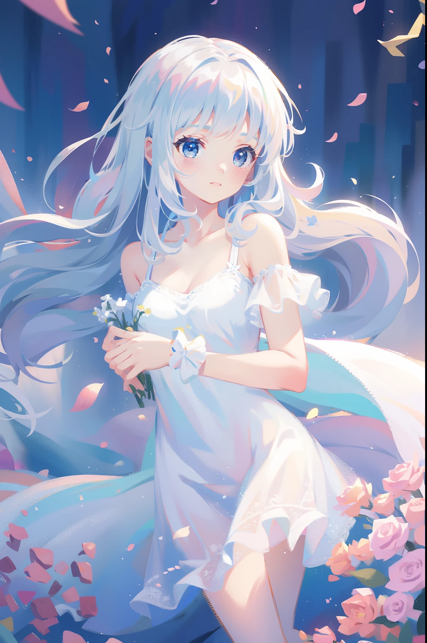 masterpiece, 8k, sharp focus, high resolution, princess, beautiful girl in fantasy white dress