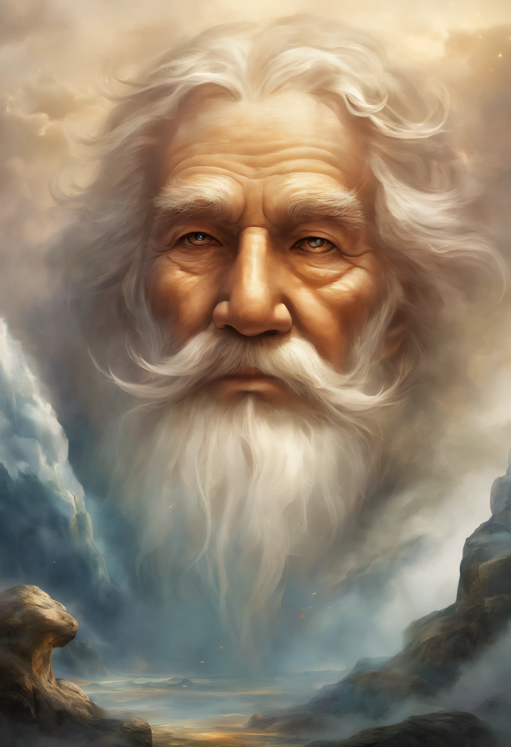 Pictorial tips of an elderly face surrounded by clouds,The head of the road at the mound, Antarctic immortals, Fantasy artwork, Meticulously crafted, Become a masterpiece, Created by Hans in high resolution, Made of mist, Is:
"Antarctic immortals: Cloudy elderly face (Best quality, High-res, Masterpiece:1.2), The creation of Hans, Fantasy artwork, Meticulously crafted, Made of mist"
