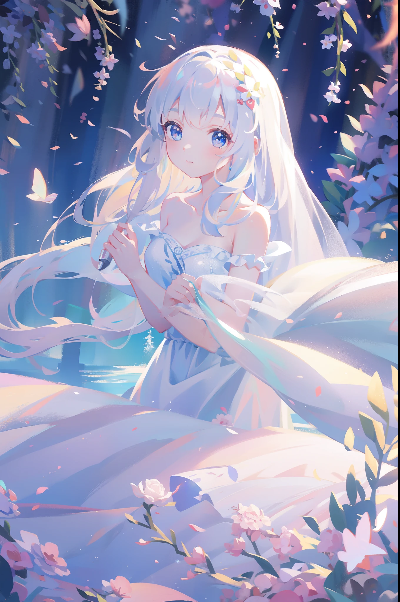 masterpiece, 8k, sharp focus, high resolution, princess, beautiful girl in fantasy white dress