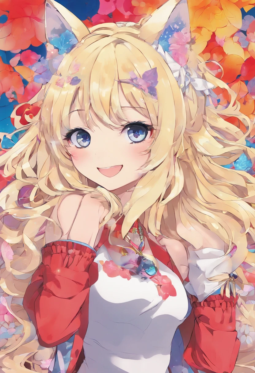 catgirl, Anime, blond, Kizi, blaue augen, road, sommersprossen, smil, large bust, sexy, lange haare, glatte haare, schaukel, katzenaugen, bikini