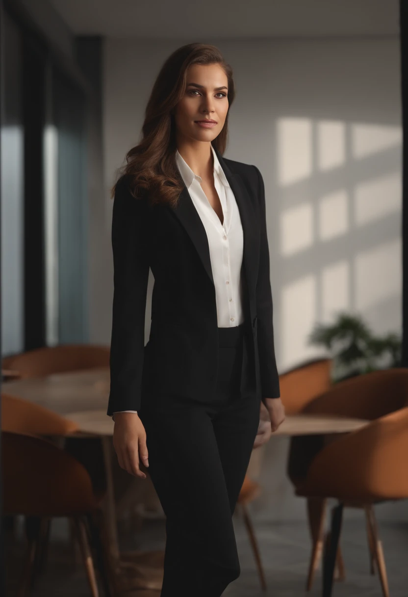 A portrait of a businesswoman in a suit and tie, No estilo do Unreal Engine 5, Empoderamento feminino --AR 128:85
a woman dressed in a business suit standing in front of people, in the style of softly lit portraits, UHD 32k, curvas arrojadas, energia juvenil, Cabincore, black and amber, bonito --ar 128:85
Young businesswoman in business suit, no estilo de emocionalmente complexo, ondulado --ar 128:85
A beautiful businesswoman is standing in her suit, No estilo do Unreal Engine 5, Sharp focus --AR 128:8   cabelo cacheado