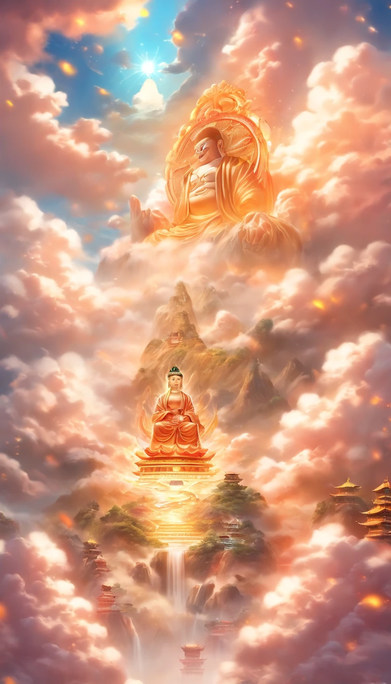 ((masutepiece)),(Best Quality)),china style,In the sky, The clouds form a huge transparent and shining white jade Maitreya Buddha image,Thick clouds,sun shining,Pilgrims on the road,Hyper-realistic,Ultra photo realsisim,Real Photographics,8K,High Definition,high quarity,Works of masters,super-fine,(((OC Renderer)))