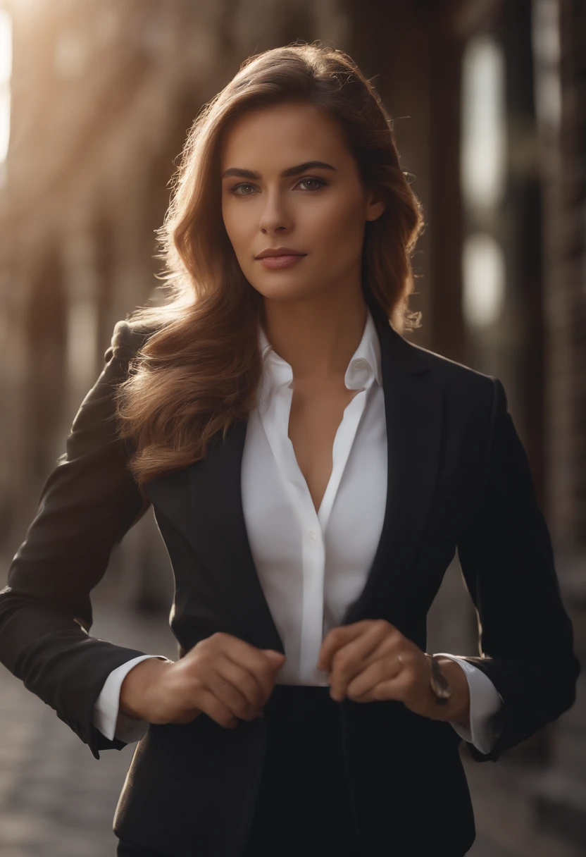 a portrait of a businesswoman in a suit and tie, feminine empowerment, a woman dressed in a business suit standing in front of people,
sexy and young businesswoman in business suit, in the style of emotionally complex, a beautiful business woman is standing in her suit.