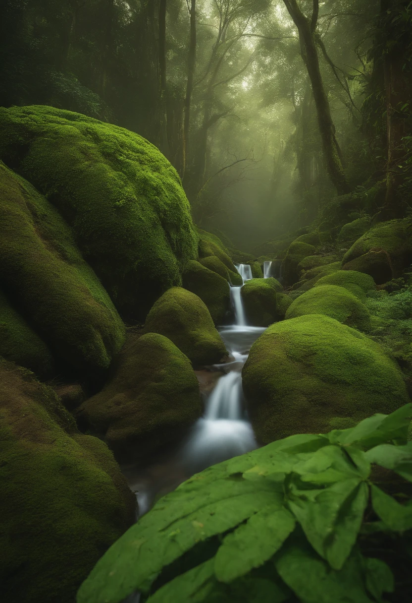 Monge em uma floresta ** e ** um corvo triste e desanimado no estilo cor verde em 4k.