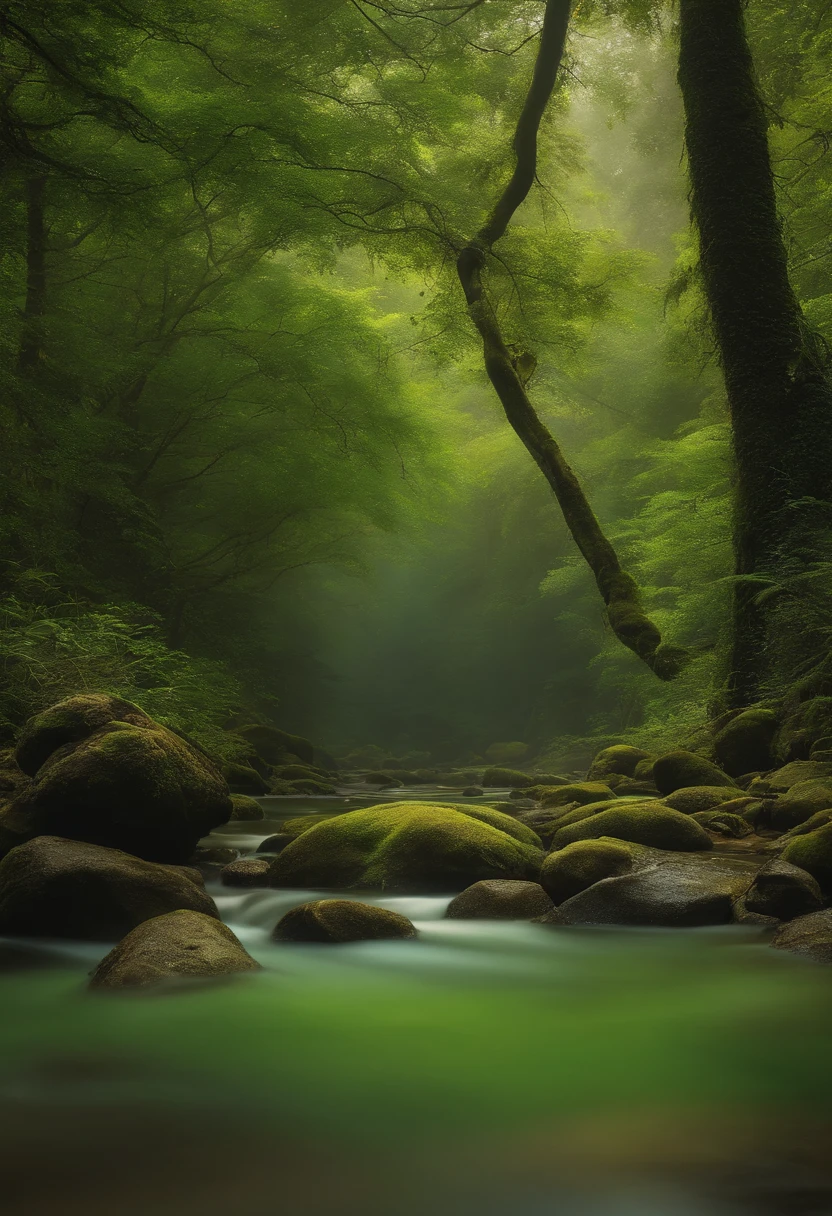 Monge em uma floresta ** e ** um corvo triste e desanimado no estilo cor verde em 4k.