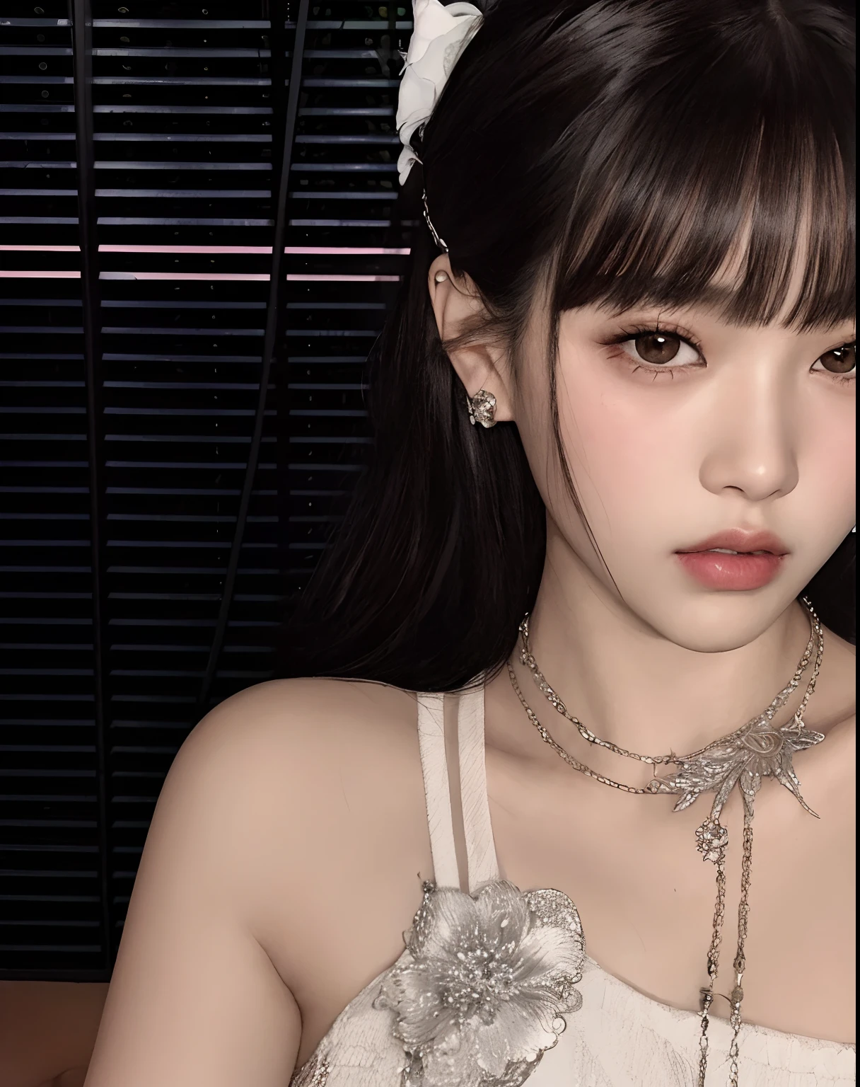Araffe Asian woman wearing a necklace and a necklace with a flower, Lalisa Manobal, Lalisa Manoban de Blackpink, ulzzang, Jinyoung Shin, Jossi de Blackpink, Retrato de Jossi de Blackpink, con flequillo completo, con flequillo, Sha Xi, dilraba dilmurat, Cai Xukun, JIA