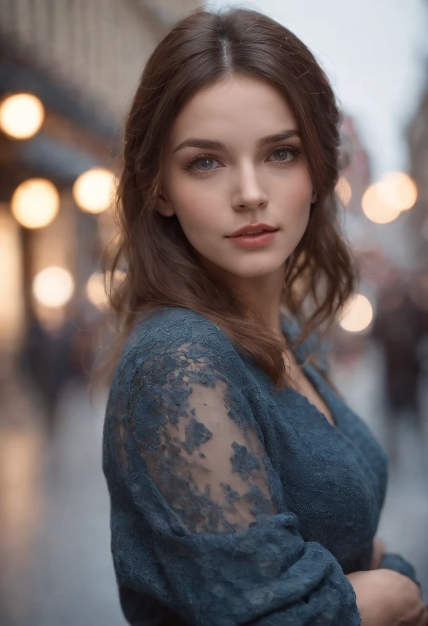 18+, hight resolution,Masterpiece,Best Quality,Extremely detailed,NSFW,1girl,City, Street,Hands Behind Your Back, eyes focus,