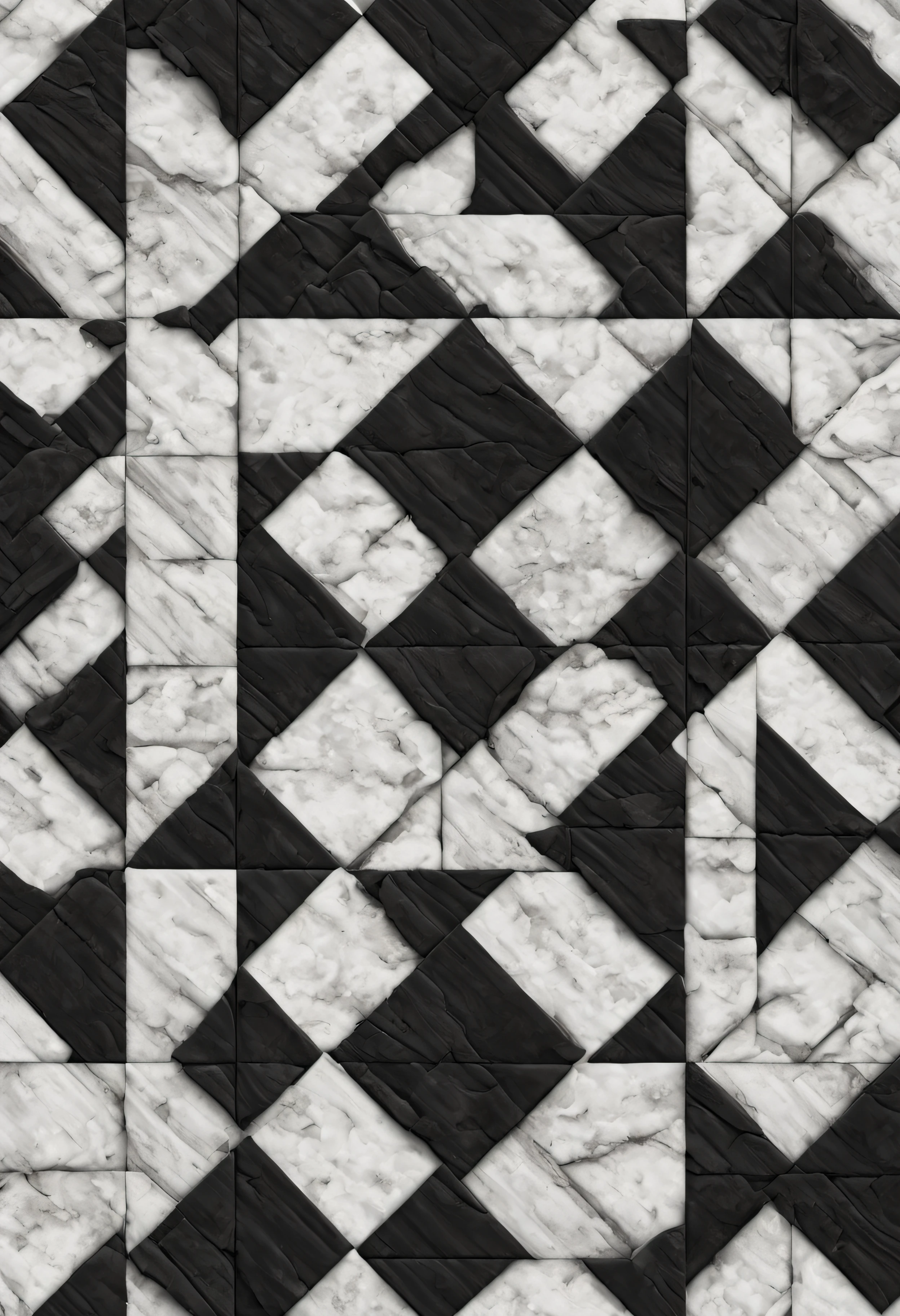 Generate a realistic texture in 8K resolution that simulates a black and white Roman floor, capturing the authenticity of the geometric patterns and aged appearance of this ancient architecture, Ideal for use in historical or artistic depictions.