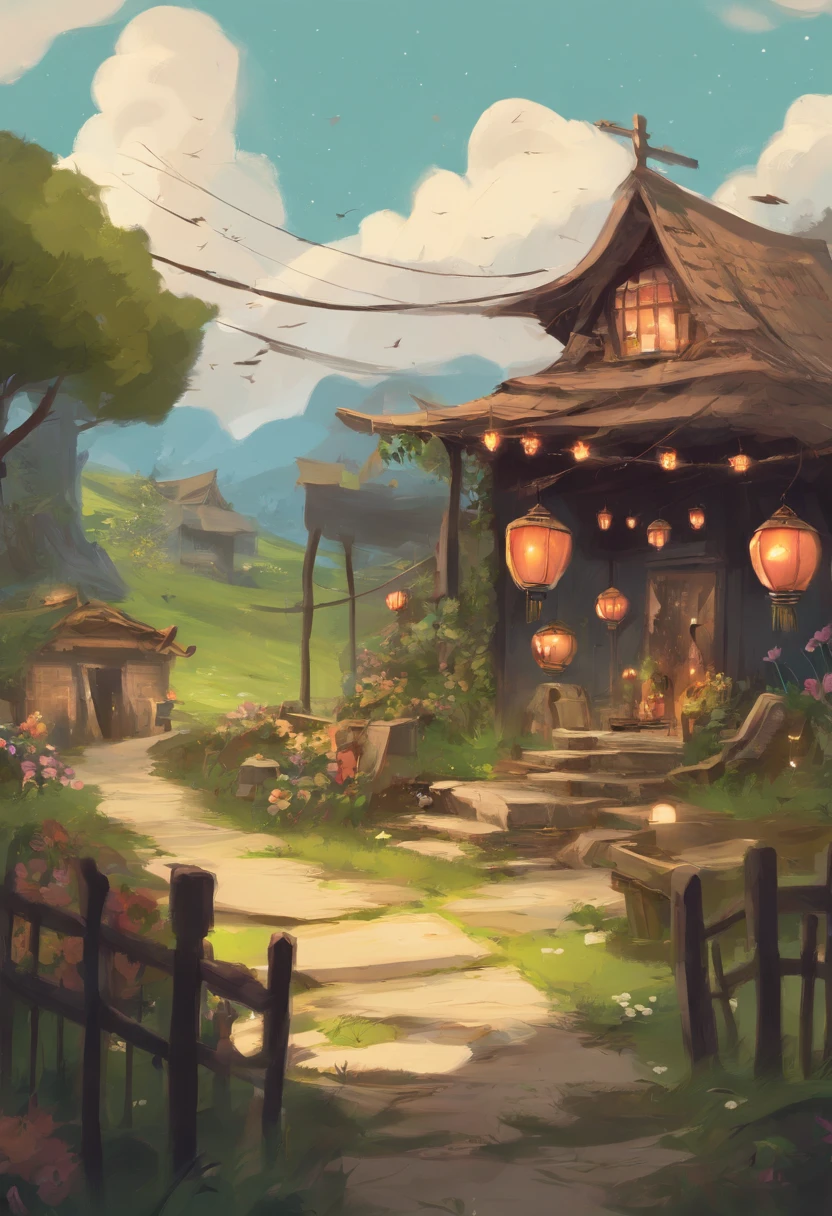 Rural yard,There are lanterns