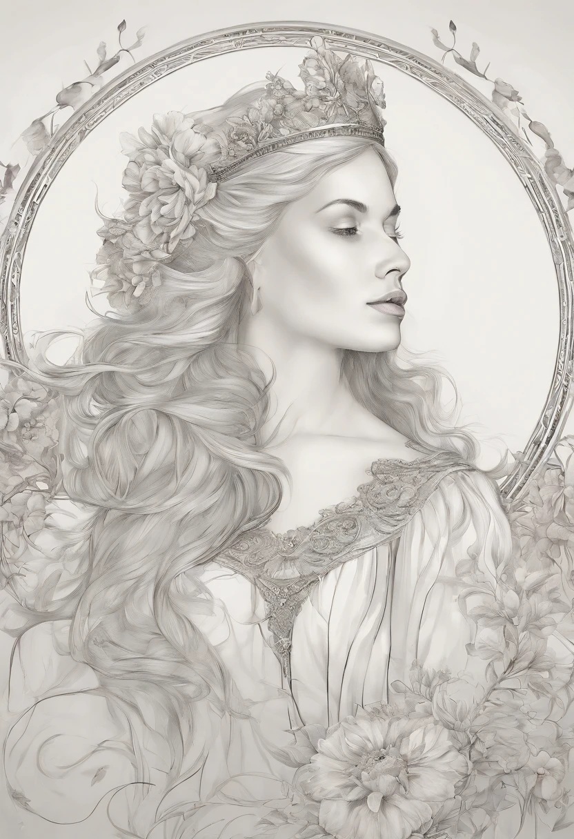 ((gorgeous princess)), (with long flowing white hair), (bright and beautiful eyes), (side profile), trend on art station, flower of hope by Jean-Honor Fragonard, Peter mohrbacher, super Detailed, crazy detail, stunning, intricate, elite, art nouveau, ornate, liquid wax, elegant, luxurious, Greg Rutkowski, ink style, sticker, vector art beautiful character design, double exposure shot, luminous design, winning entry, masterpiece, amoled black background,