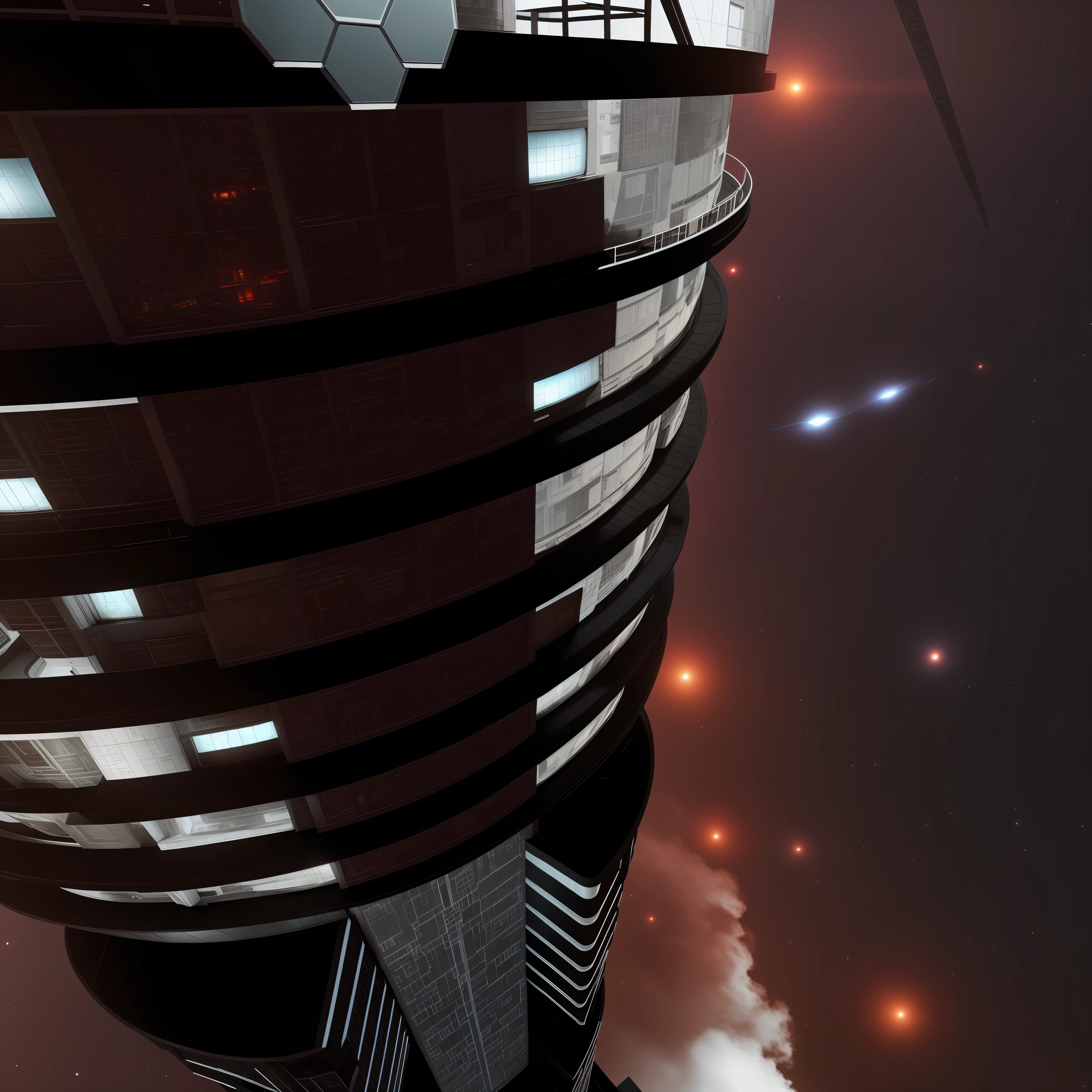 Hay un edificio muy alto con un reloj, Megaestructura en el fondo, industrial solitario!!! nave espacial!!, epic megastructure, Megaestructura de fondo, scifi space station, Render 3D de un puerto espacial SciFi, Superestructura del espacio profundo, Cityscape of the Russian orbit, Edificio de avanzada futurista, Nave espacial Industrial Humanity, Space Opera and dystopian style, Base brutalista SciFi