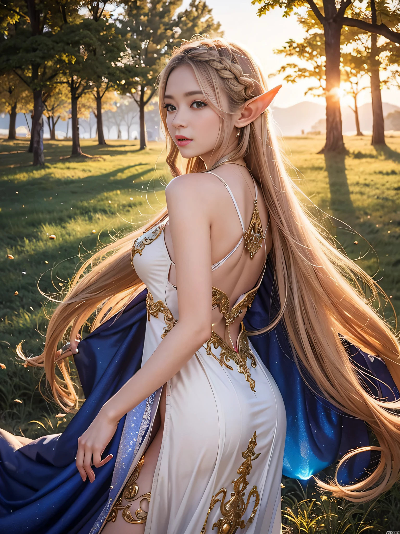 A graceful elf girl stands in a meadow, her delicate features illuminated by the soft light of the setting sun. Her long, flowing hair cascades down her back, adorned with intricate braids and adorned with sparkling jewels. This stunning painting captures the ethereal beauty of elves. Her slender figure in a silk dress sways in the soft meadow breeze. The artist's attention to detail is evident in the intricate patterns of her dress and the subtle highlights of her luminescence. skin. This breathtaking depiction of an elf girl exudes a sense of enchantment and transports the viewer to a magical world. The beautiful elf magician is awe-inspiring as she holds a magician's staff, uses fireball magic, and is about to defeat the Demon King with explosion magic., If you pull up your skirt, you can see your see-through panties and it will be embarrassing., (A superb exquisite Asuna Yuuki),(Asuna Yuuki:1.5), long hair, brown hair, streaked hair, brown eyes, star-shaped pupils, straight bangs, solo, nature, extremely delicate, straight facial features, peerless beautiful girl, soft, (sensual face), ((ecchi face)), dreamy quality, exaggerated facial features, solid color, frank holly, delicate face, bright lips, slender waist, soft curves, real light and shadow, super fine, 4k, natural moving, Ultra high resolution, (masterpiece:1.2, best quality), (finely detailed beautiful eyes: 1.2), (beautiful detailed face), detailed anime artwork, clean detailed anime art, detailed digital anime art, detailed anime art, beautiful anime portrait, beautiful anime girl, beautiful anime artwork, beautiful anime art, beautiful anime style, detailed portrait of anime girl, anime girl, beautiful anime, anime illustration,Medium chest, slender body,