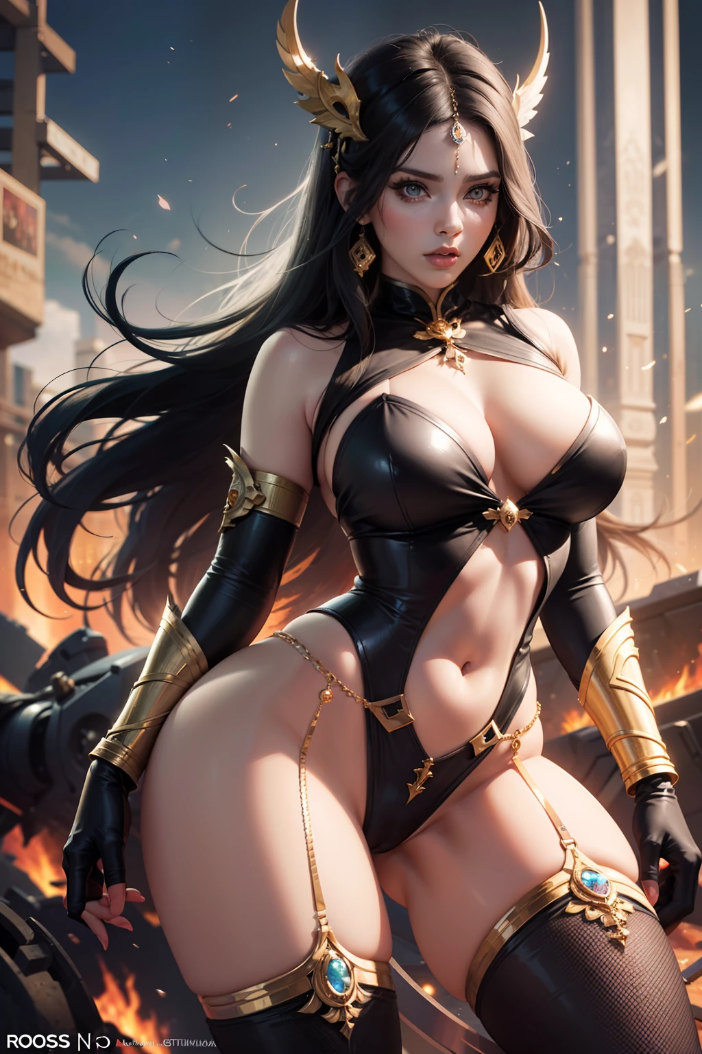 a woman dressed as a jaw-dropping beauty poses for a picture, apsara fashion model, gorgeous outfit, wojtek fus, ross tran 8 k, cinematic goddess body shot, beutiful white girl, amouranth as a super villain, artgerm, thicc Model:Real --auto --s2