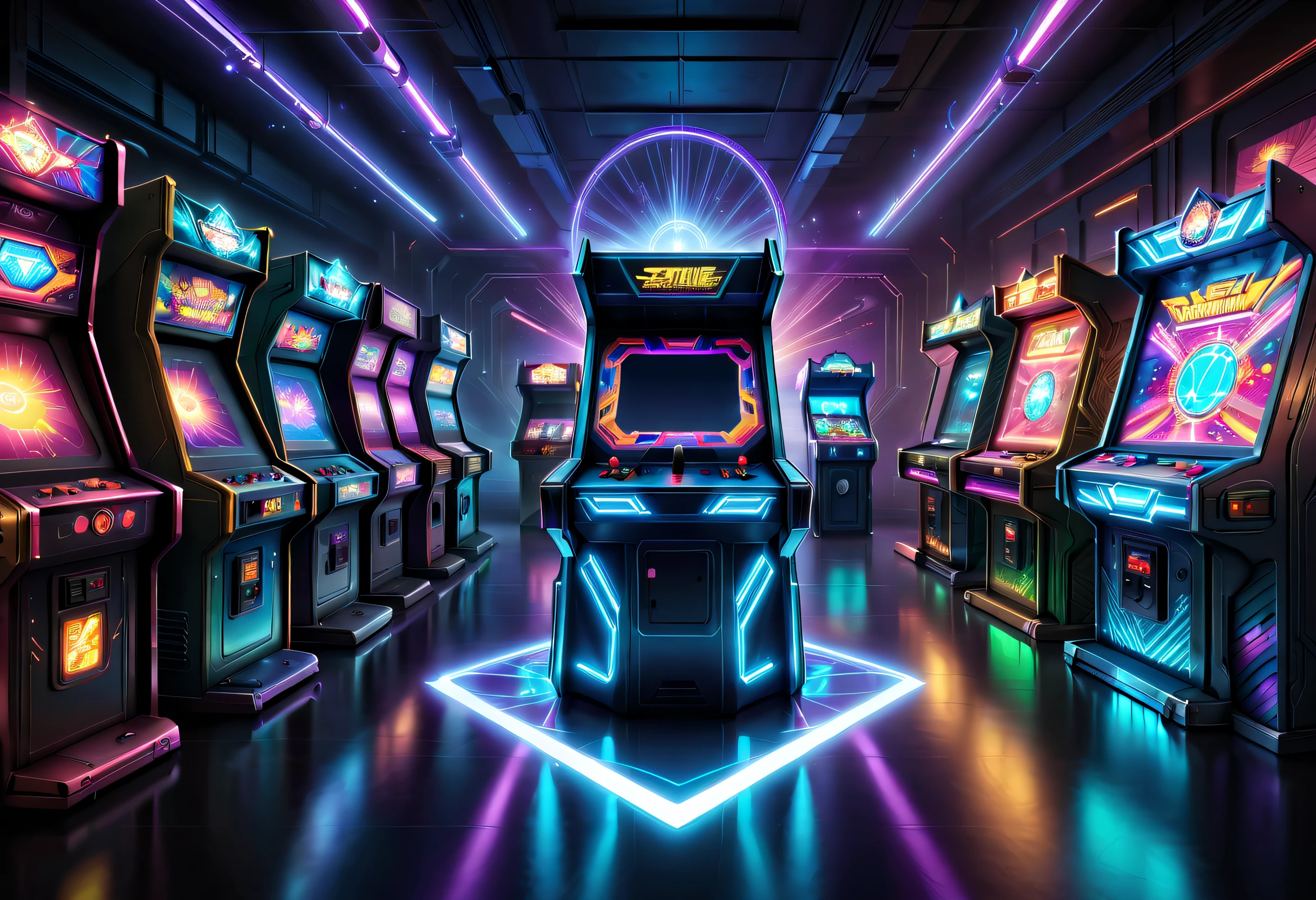 (Best quality, 8K, A high resolution, tmasterpiece:1.2), （Ultra-detailed), (Cybertron futuristic arcade machine: 1.5)，Metal Slug game，High-end arcade machine，The color screen shows the game of Metal Sluggard，dreamy glow，luminous neon lights，High-tech mechanical parts,Made of titanium alloy metal, Electric blue and bright purple,Vivid glowing screen,Reflective metal surface, Dynamic and stylish design,motion blur effect,meticulous craftsmanship,Sci-fi atmosphere,Streamlined aerodynamic shape,Laser scanning pattern,holographic projections,Light-emitting circuit lines,hauntingly beautiful,Otherworldly precision,Advanced sensors,Complex algorithms,Ominous and mysterious atmosphere,electric sparks,Shiny chrome plating，独奏，concept-art, Fantasy theme,voluminetric lighting, Global illumination, Reflection, hyper HD，The light is bright，RGB colors，vibrant with colors.