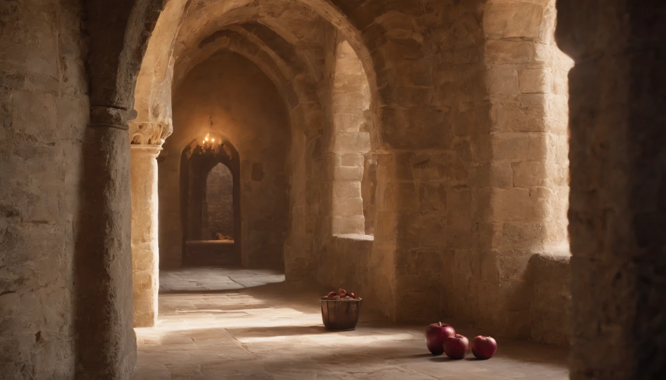 (a red apple,medieval castle,hallway,cinematic scene) on the floor of a (medieval castle:1.1) (hallway:1.3), under the soft lights of a (cinematic scene:1.2) from a (film,feature film, medieval film). The (red apple,brilliant red apple, vibrant red apple) lies to the (left:left side,side, left) of the (hallway,corridor), illuminated by the (soft:0.9) glow from the (cinematic scene:1.1) in the distance. The apple exudes an inviting (warm glow:0.9), captivating anyone passing by.
The (medieval castle:1.2) (hallway:1.1) is adorned with (antique lanterns:flickering antique lanterns,colorful antique lanterns), casting (subtle:0.9) (shadows,soft shadows) on the (stone walls,ancient walls) and (wooden floor). The (hallway:1.1) stretches into the (distance,darkness) with (intriguing:1.1) (arches:stone arches,ornate arches), creating a sense of (mystery, intrigue) and (history, ancient history).
In this (cinematic scene:1.1) from a (film,feature film,cinematic masterpiece), the (red apple,beautiful red apple) becomes a symbol of (temptation,desire,wonder), its vibrant color contrasting against the (neutral tones,ancient ambiance) of the (medieval castle:1.1). The (camera,view) captures the (subtle details:1.1) of the (apple's surface:0.9), highlighting its (shiny, glossy) texture and (rich:1.1) hues.
As the (film,feature film) unfolds, the (camera) slowly pans, revealing the (intricate details, architectural details) of the (hallway), showcasing the (age-old tapestries, ornate tapestries) hanging on the (walls:ancient walls,stone walls). Shafts of (natural light,dappled light) pour in through (stained glass windows,ancient windows), casting colorful (patterns,beautiful patterns) on the (floor), adding to the (cinematic atmosphere:1.1).
The atmosphere is filled with a sense of (mystery,intrigue), leaving the viewer intrigued about the story that unfolds within the confines of the (medieval castle). The (cinematic scene:1.1) captures a fleeting moment, evoking emotions and