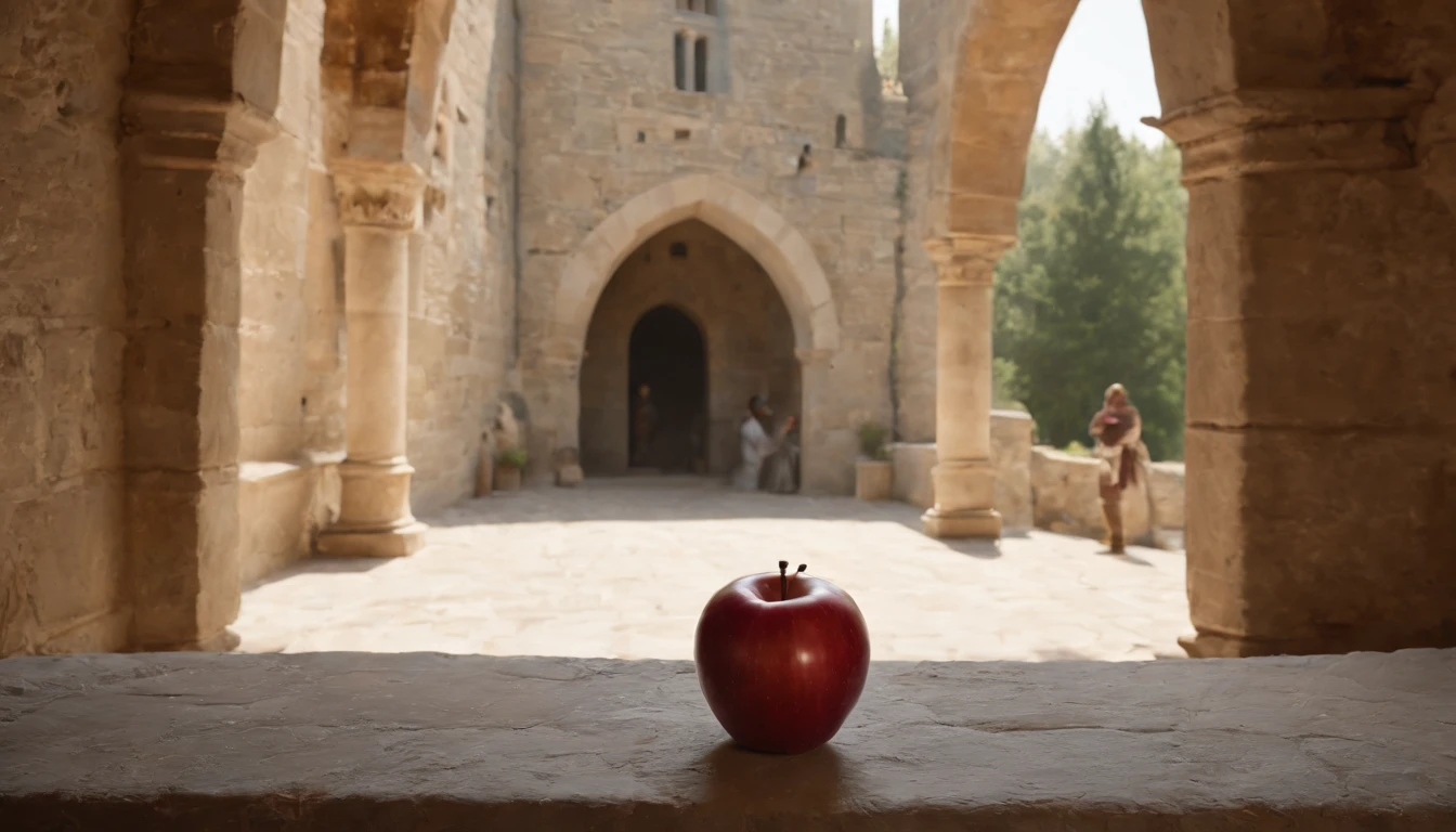 (a red apple,medieval castle,hallway,cinematic scene) on the floor of a (medieval castle:1.1) (hallway:1.3), under the soft lights of a (cinematic scene:1.2) from a (film,feature film, medieval film). The (red apple,brilliant red apple, vibrant red apple) lies to the (left:left side,side, left) of the (hallway,corridor), illuminated by the (soft:0.9) glow from the (cinematic scene:1.1) in the distance. The apple exudes an inviting (warm glow:0.9), captivating anyone passing by.
The (medieval castle:1.2) (hallway:1.1) is adorned with (antique lanterns:flickering antique lanterns,colorful antique lanterns), casting (subtle:0.9) (shadows,soft shadows) on the (stone walls,ancient walls) and (wooden floor). The (hallway:1.1) stretches into the (distance,darkness) with (intriguing:1.1) (arches:stone arches,ornate arches), creating a sense of (mystery, intrigue) and (history, ancient history).
In this (cinematic scene:1.1) from a (film,feature film,cinematic masterpiece), the (red apple,beautiful red apple) becomes a symbol of (temptation,desire,wonder), its vibrant color contrasting against the (neutral tones,ancient ambiance) of the (medieval castle:1.1). The (camera,view) captures the (subtle details:1.1) of the (apple's surface:0.9), highlighting its (shiny, glossy) texture and (rich:1.1) hues.
As the (film,feature film) unfolds, the (camera) slowly pans, revealing the (intricate details, architectural details) of the (hallway), showcasing the (age-old tapestries, ornate tapestries) hanging on the (walls:ancient walls,stone walls). Shafts of (natural light,dappled light) pour in through (stained glass windows,ancient windows), casting colorful (patterns,beautiful patterns) on the (floor), adding to the (cinematic atmosphere:1.1).
The atmosphere is filled with a sense of (mystery,intrigue), leaving the viewer intrigued about the story that unfolds within the confines of the (medieval castle). The (cinematic scene:1.1) captures a fleeting moment, evoking emotions and