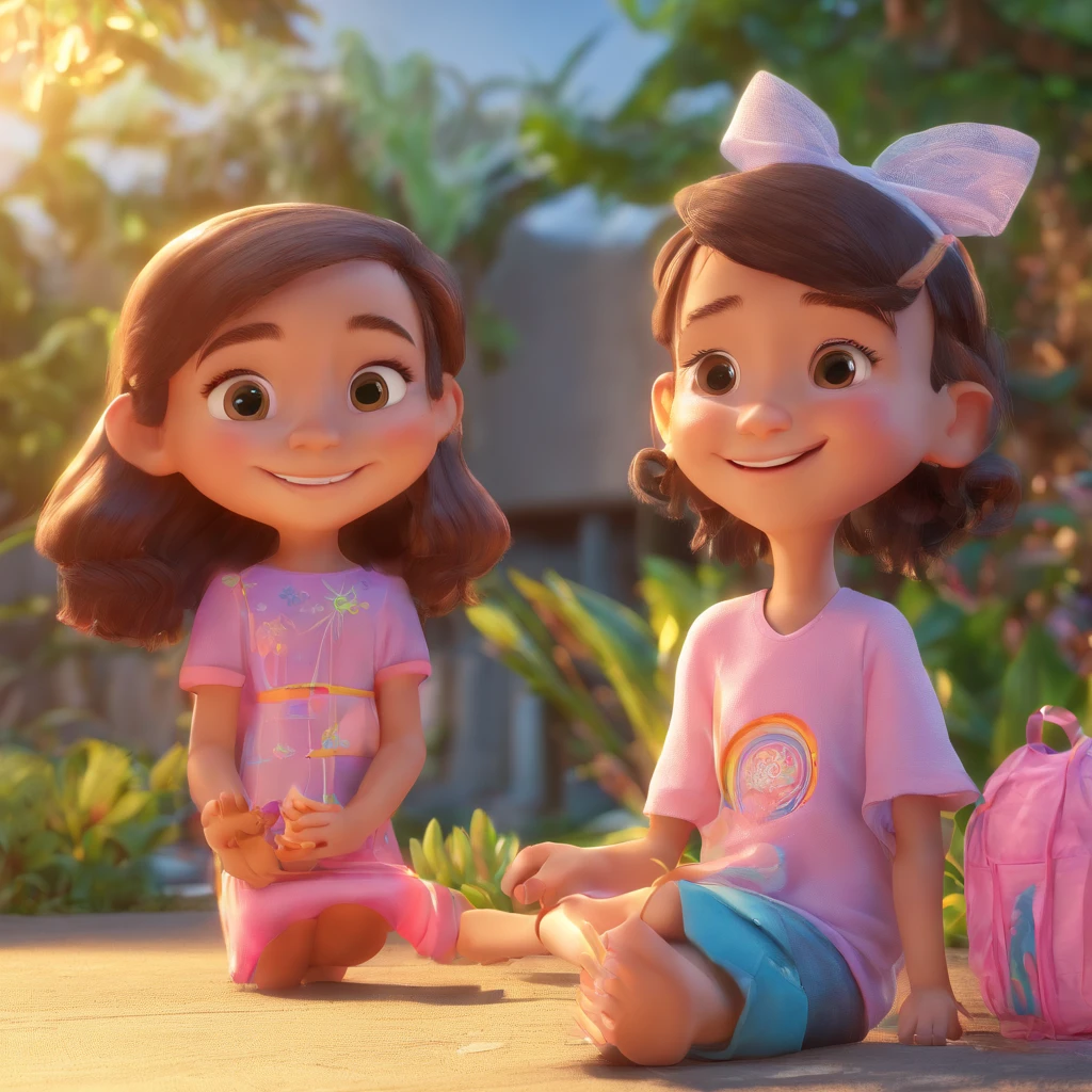 Ruth is a smiling 9-year-old human girl, And your lovely friends, Gato azul de pernas curtas, deitado no jardim