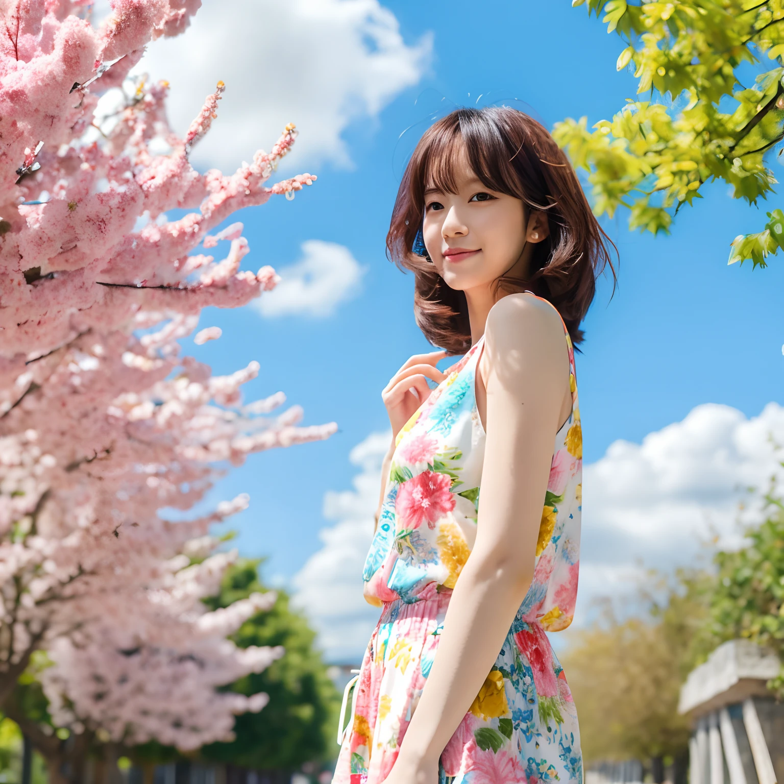 masutepiece, Best Quality, spring outfit, Colorful hair,  plein air,cloud ,Upper body,