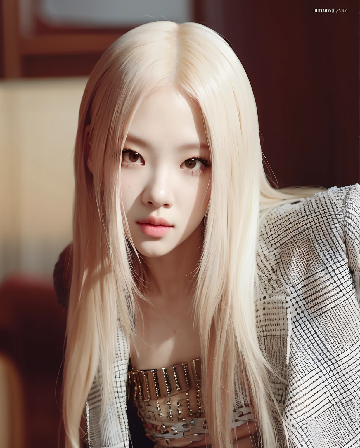 Un primer plano de una mujer con cabello largo y rubio y una chaqueta, Parque Roseanne de Blackpink, con el pelo largo y blanco, con pelo largo blanco, Retrato de Jossi de Blackpink, Chica con el pelo blanco, Jossi de Blackpink, Retrato Jisoo Blackpink, albino white pale skin, Su cabello es blanco, pelo blanco, Jisoo de Blackpink, JIA, Jisoo de Blackpink