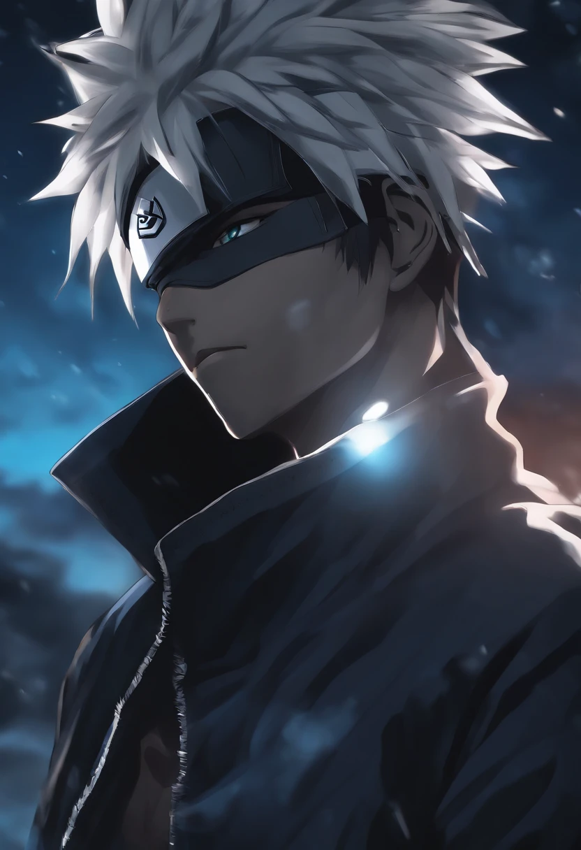 un primer plano de una persona con un fondo azul y negro, Kakashi, Kakashi Hatake, Estilo anime 4K, epic anime style, Naruto Artstyle, Shinobi, Trigger anime artstyle, Badass Anime 8K, Portada del anime, mystic ninja, Anime Wallpaper 4k, Fondos de pantalla de anime 4k, Anime Wallaper, foto de perfil 1024px