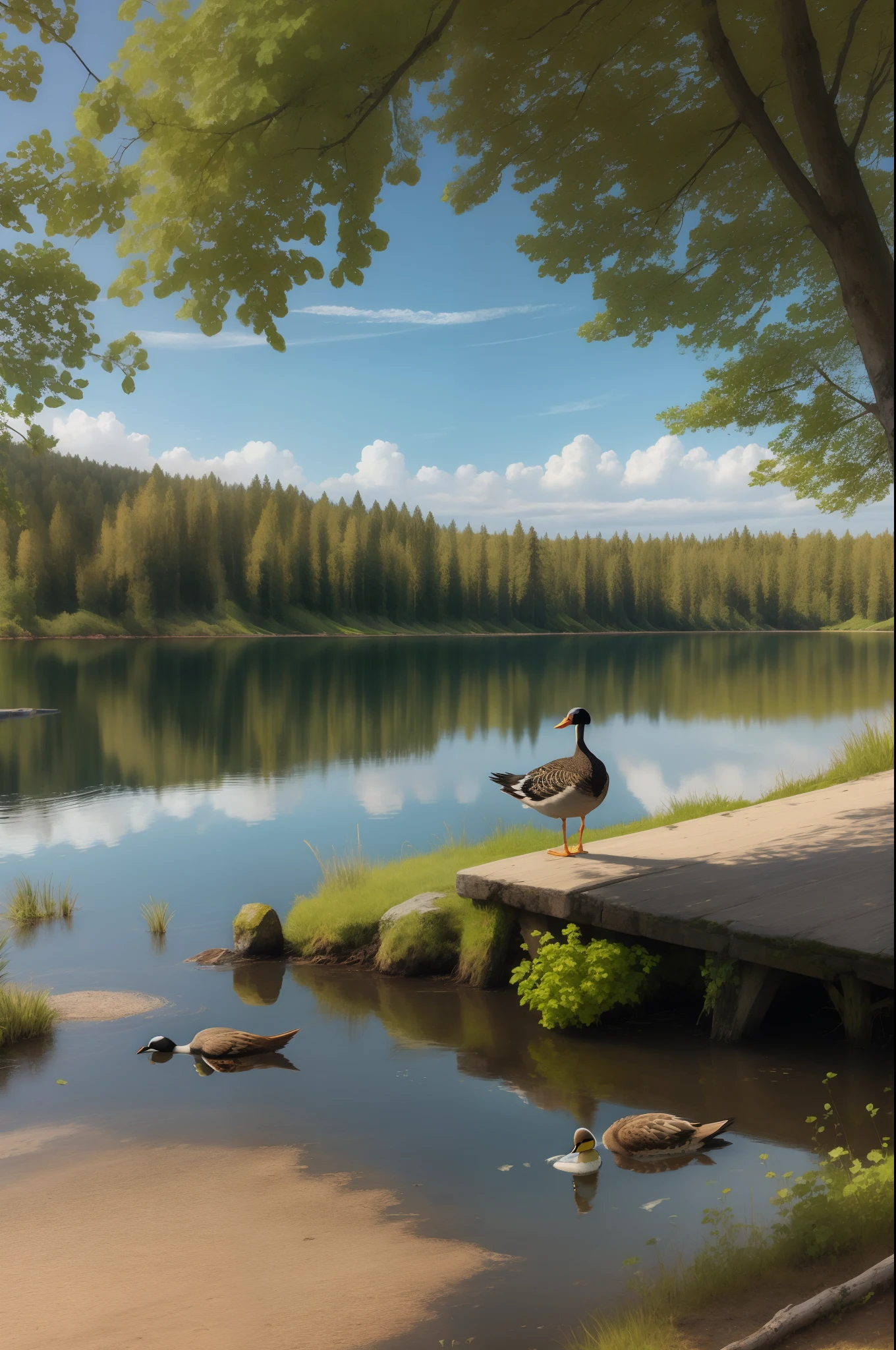 Waterfowl feathers lake