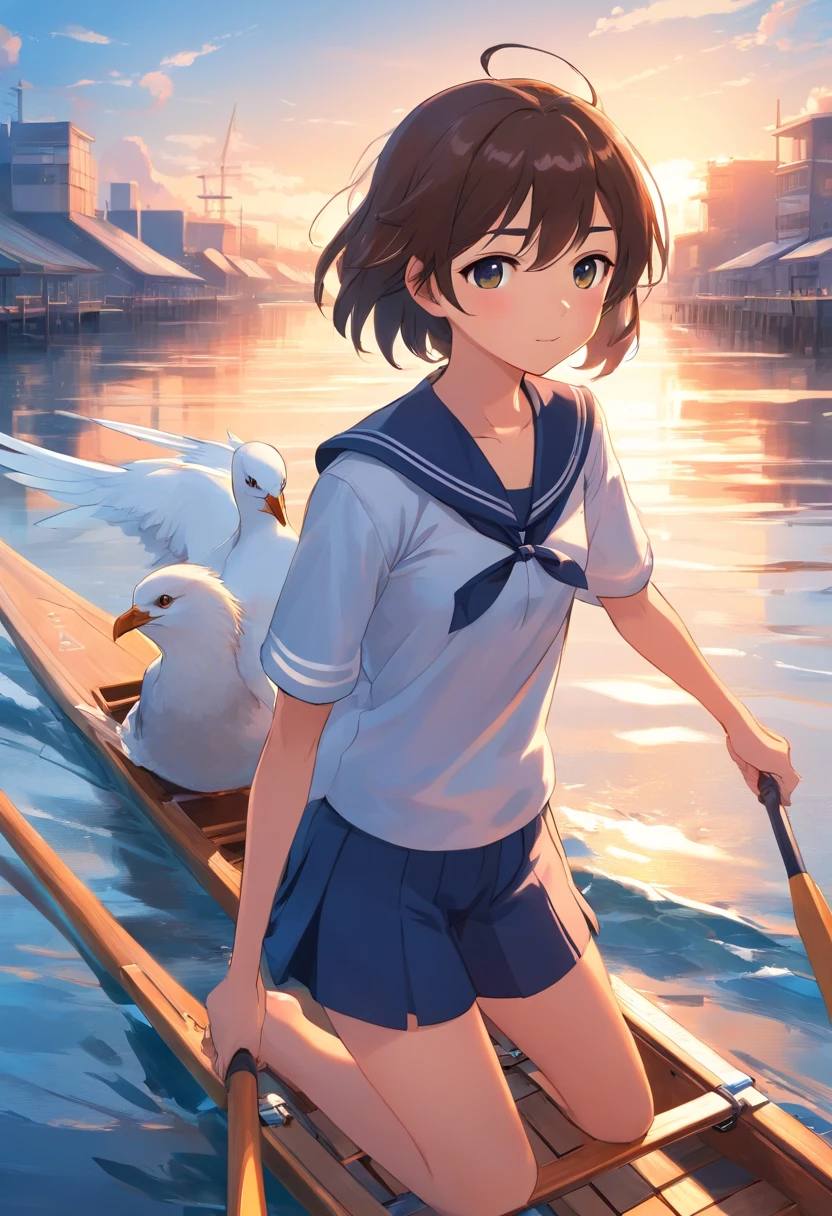 com mascot,Seagulls in sailor suits,In rowing oars,cartoony,planar,fatness,