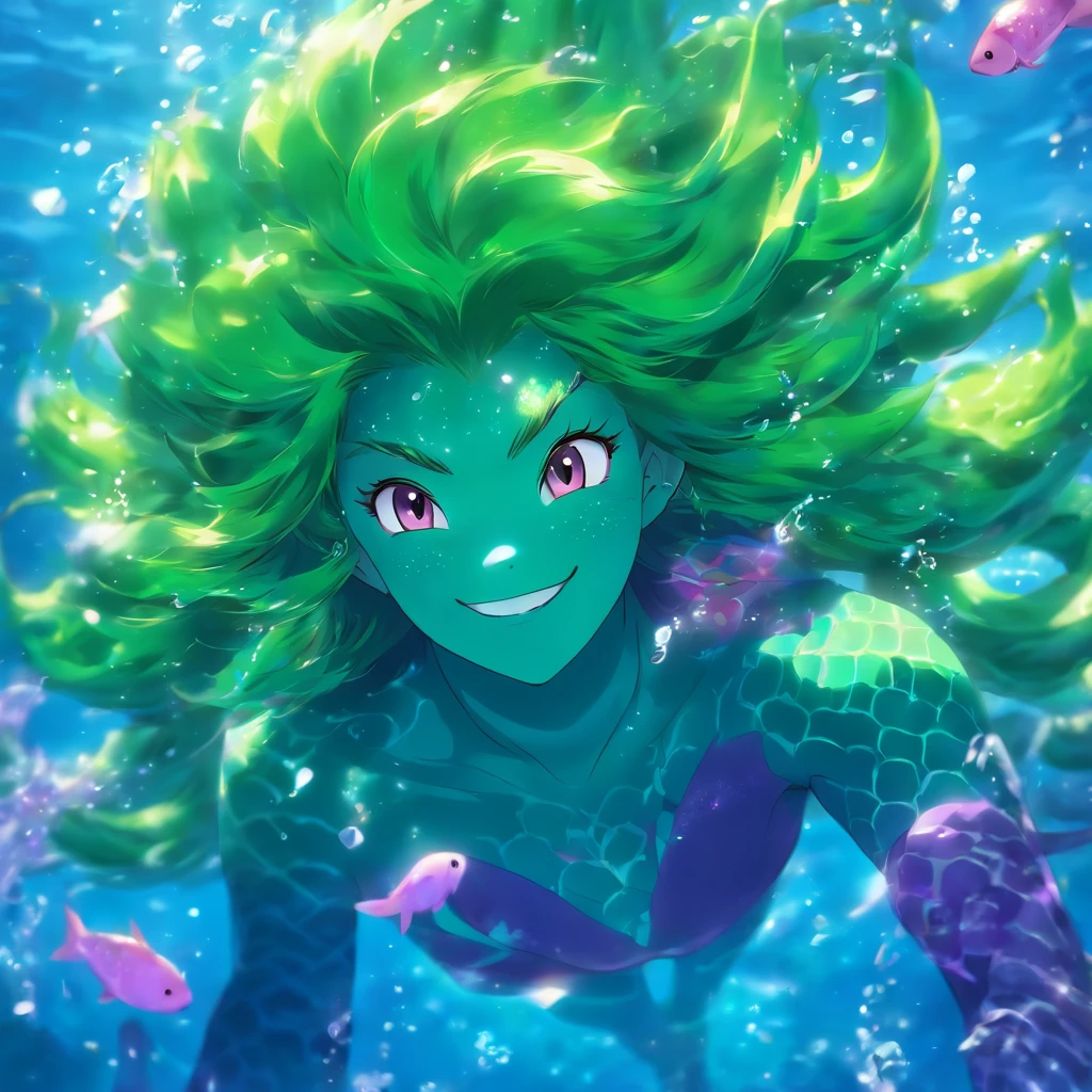 Beautiful and detailed underwater scenes from mermaid themed anime,With bright colors and complex aquatic life,Inspired by Hideaki Anno and Stanley Artgerm Lau。