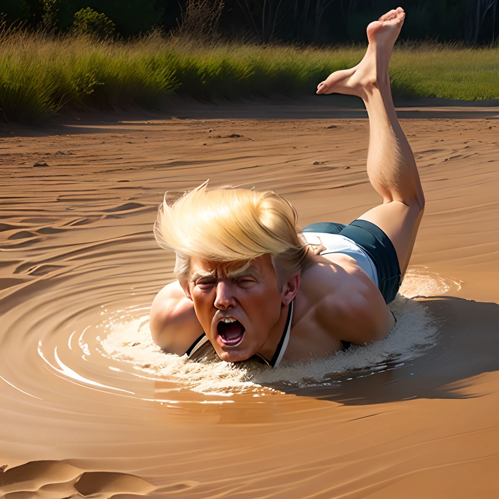 Trump in quicksand getting hit by boomerang