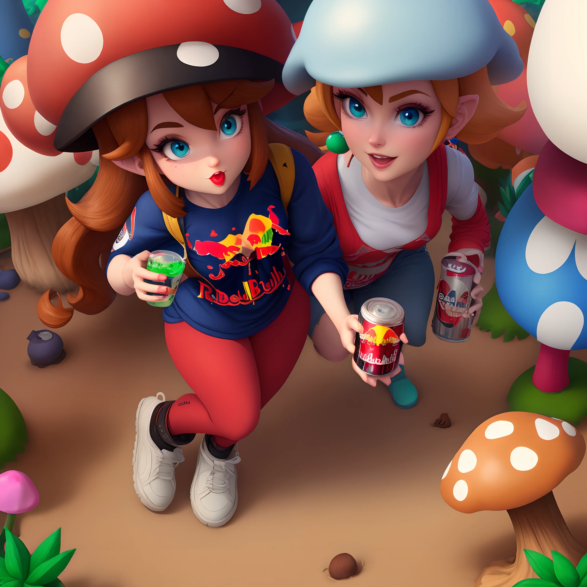 Todette holding a sugar free redbull in the mushroom kingdom
