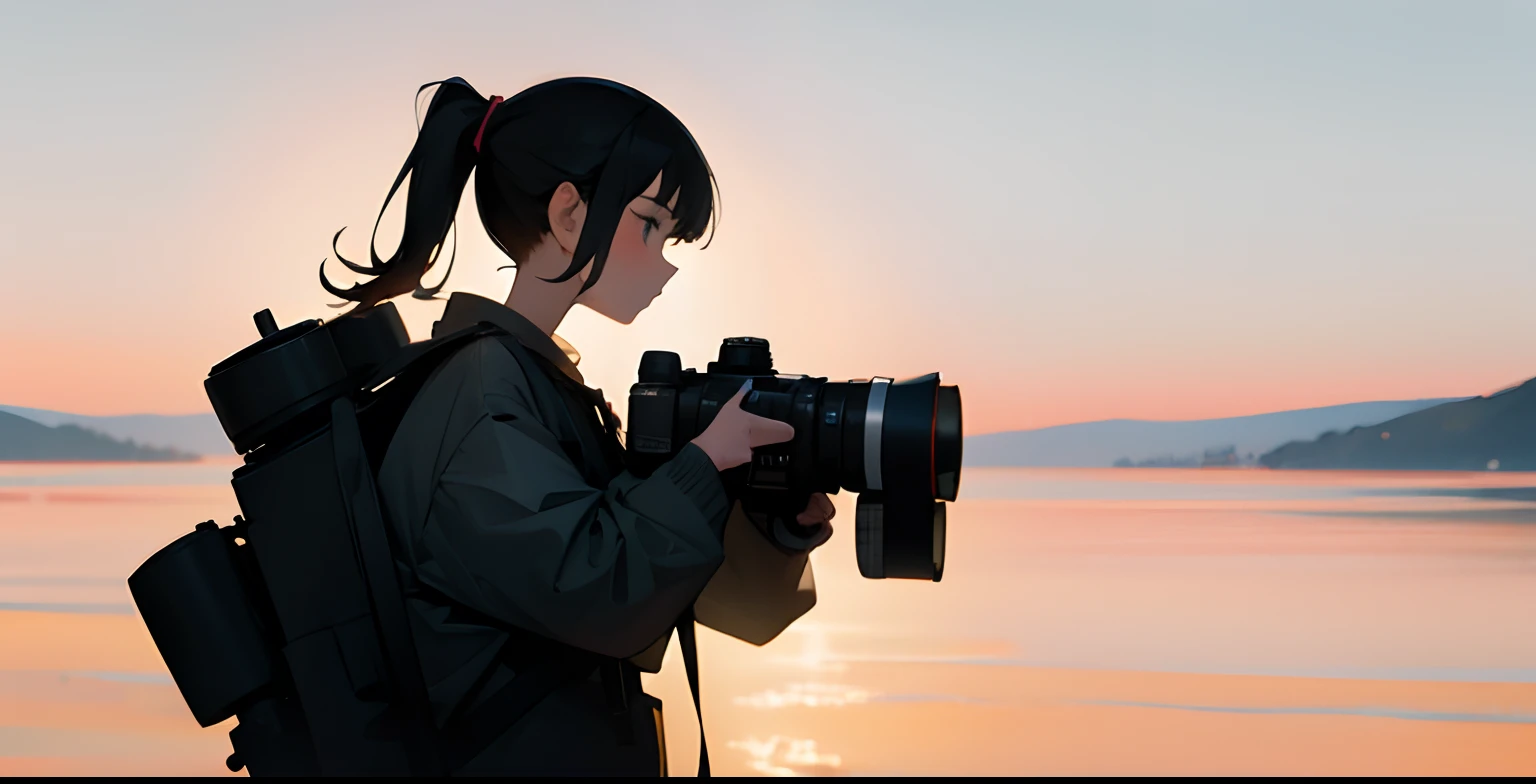 Profile of a girl holding a camera