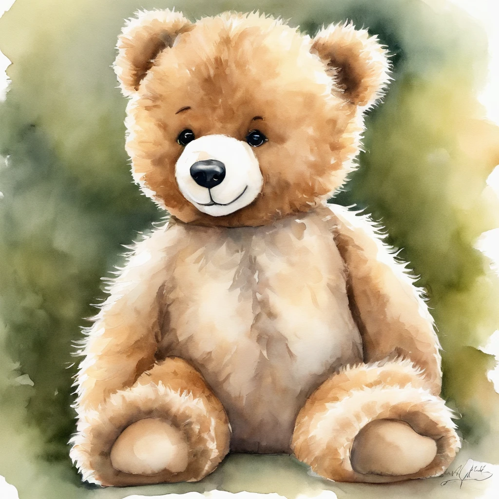 Desenho em aquarela de um teddy bear, white solid background, infantil, sorrindo, baby