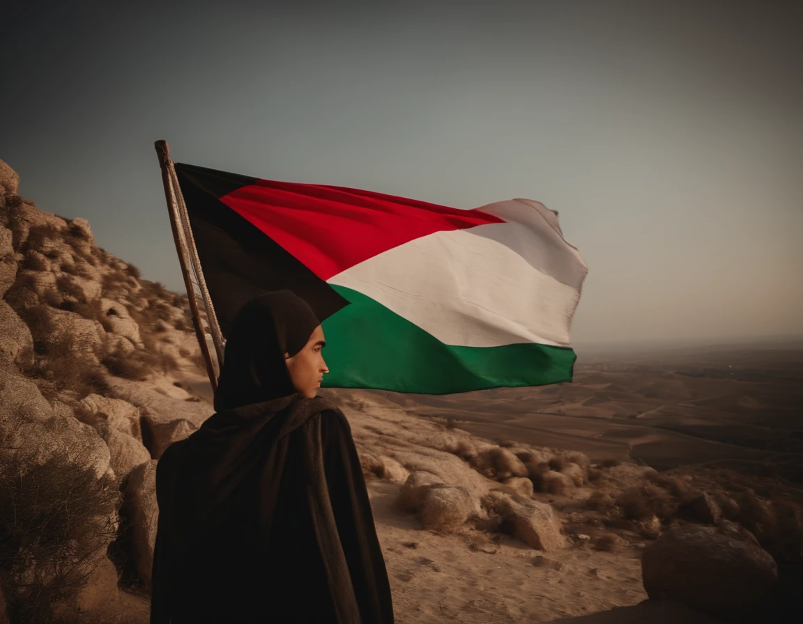 un garcon de 17 ans , muslmam , tiens un drapeau de la palestine