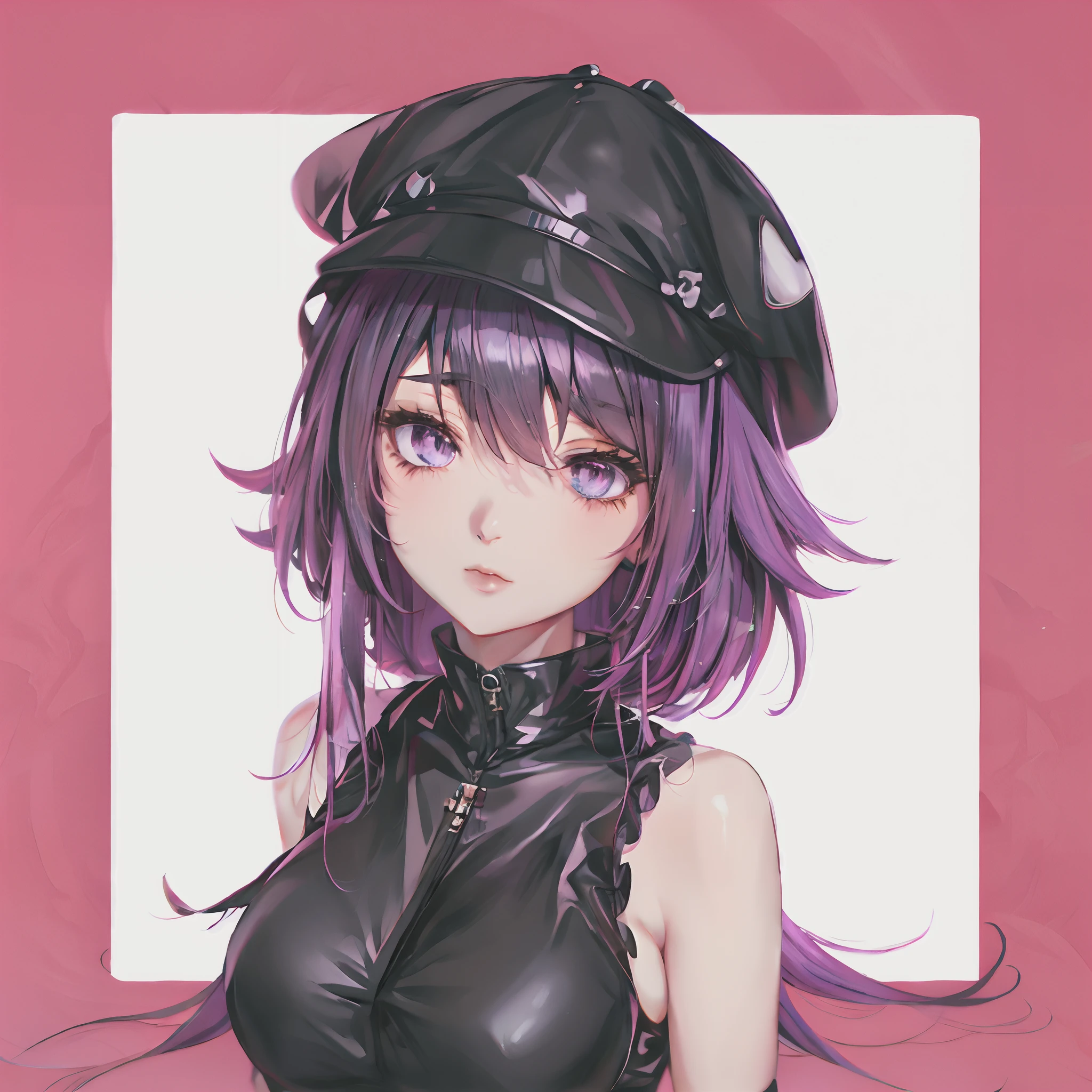 Anime girl in a leather outfit with purple hair and a black hat, estilo anime 4K, estilo anime. 8k, Arte no estilo de Guweiz, retrato estilo anime, Guweiz, ****** anime retrato, arte de anime realista, Ilya Kuvshinov. 4 mil, feito com anime painter studio, retrato bonito da ****** do anime, estilo de arte de anime