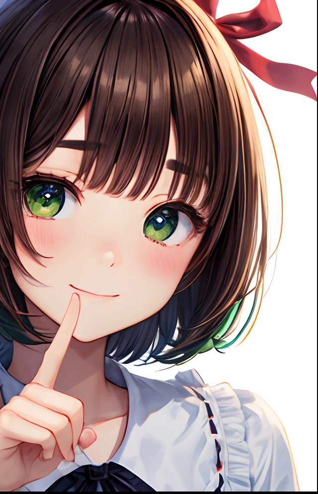 girl with、No background、without background、Background through、brown haired、Brown hair、short-cut、bob cuts、Subject bangs、Pattsun bangs、Aligned bangs、Sareme、drooping eyebrows、Takuambi、Marovi、Round eyebrows、Green eyes、green colored eyes、confession、koi、Embarrassed、Shy face、bow ribbon、chocolate、Valentine、kawaii、Henyo Henyo smile、No background