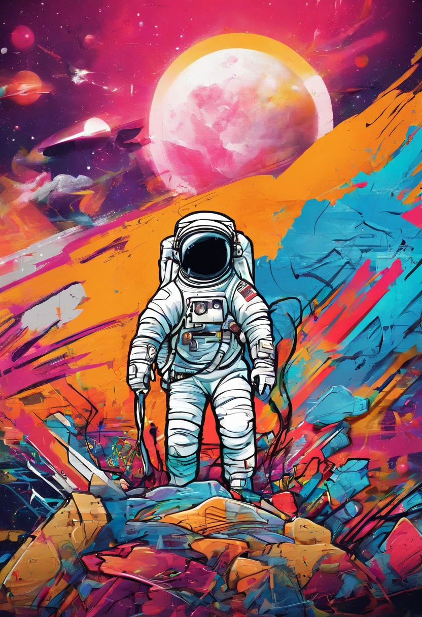 prompt: graffiti, astronaute, ..lua, Terre, Full image, High resolution High contrast, Realstic