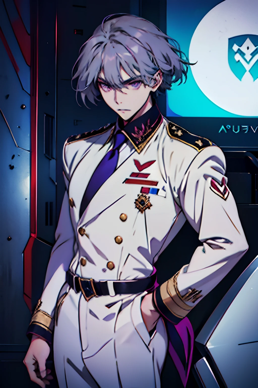 a-drei, valvrave, suit, Uniform, tie, blazer, shirt, school, purple eyes, short hair, gray hair