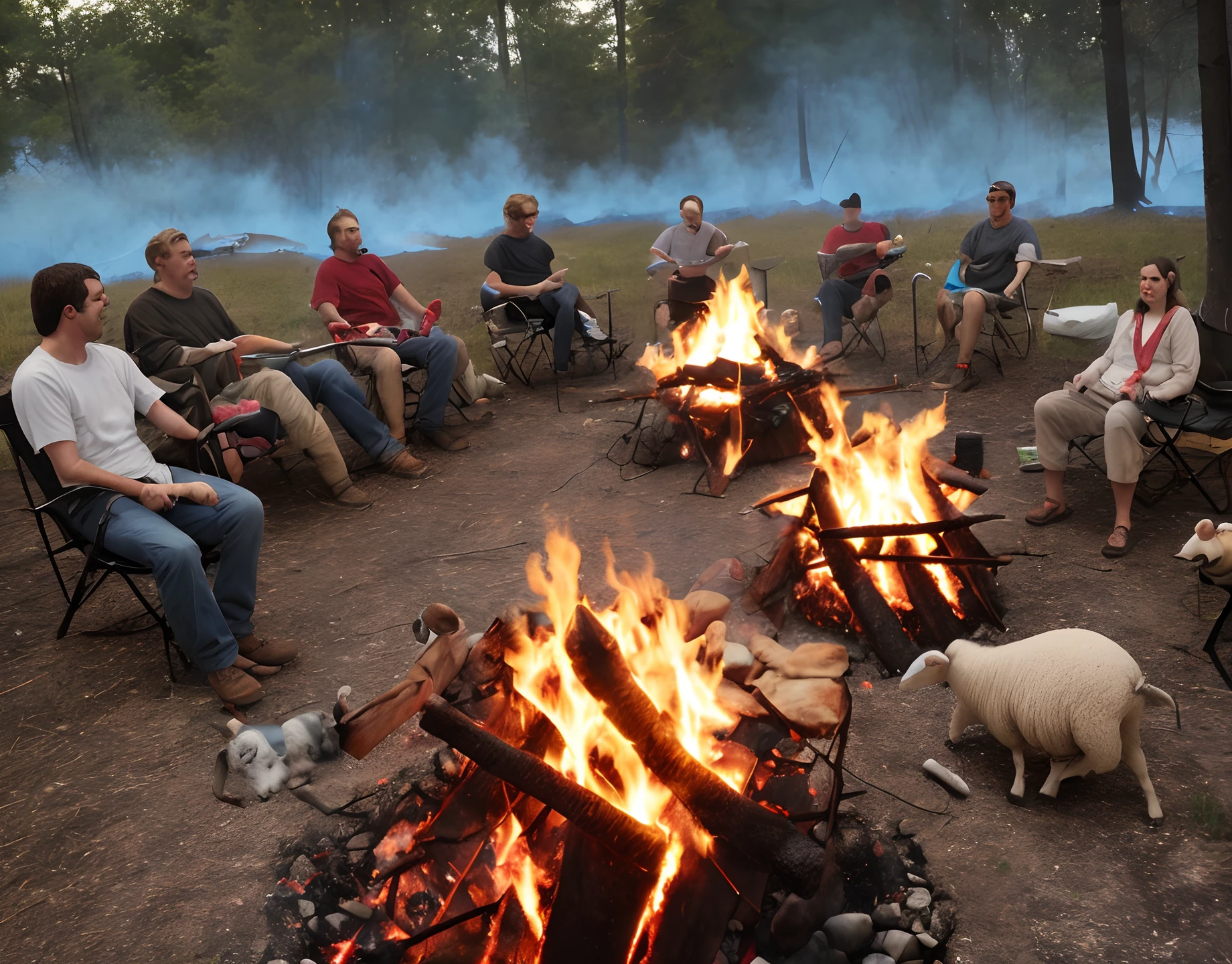 We hang sheep in the air and burn them over the campfire.