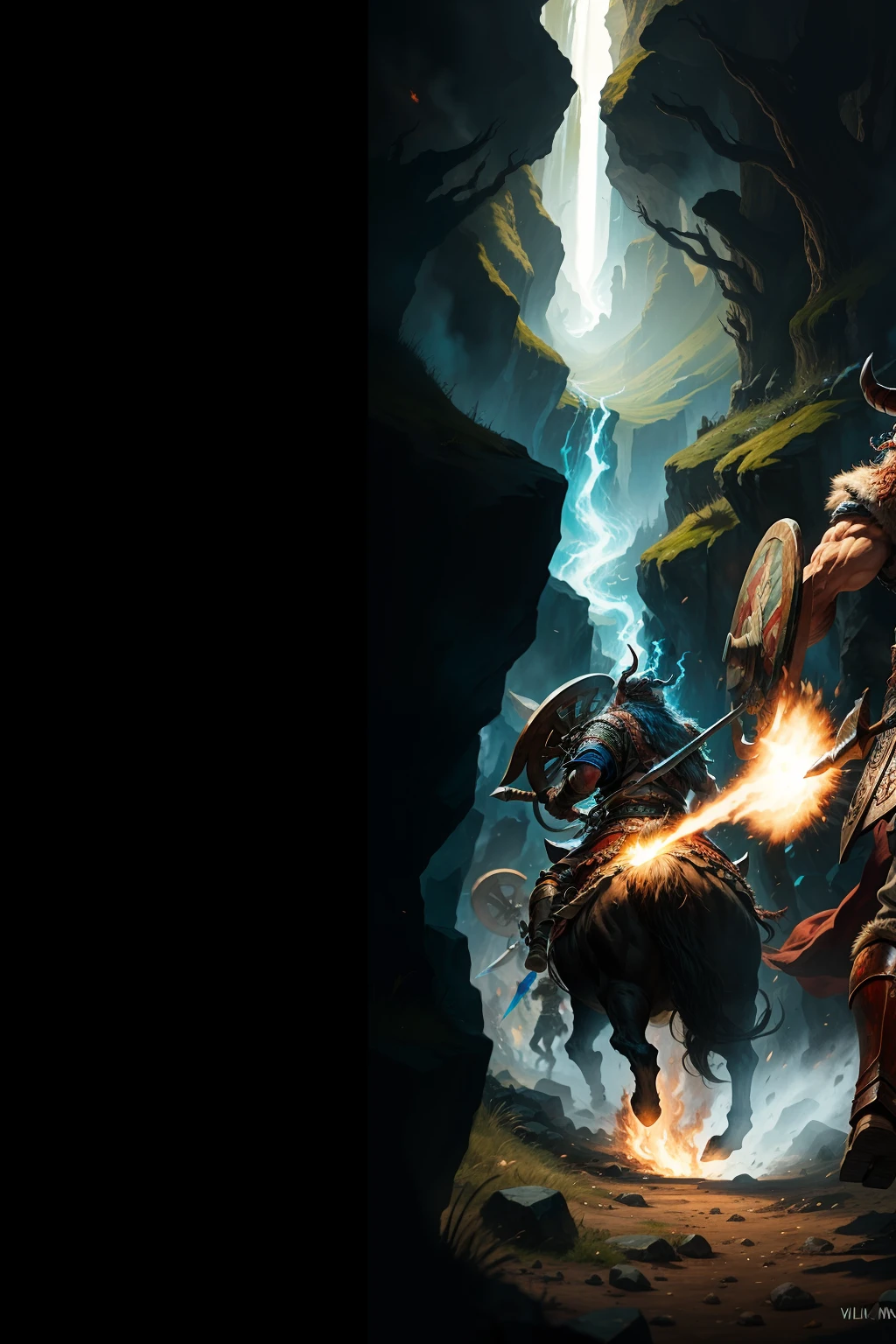 Paint an image of a tall viking charging into battle