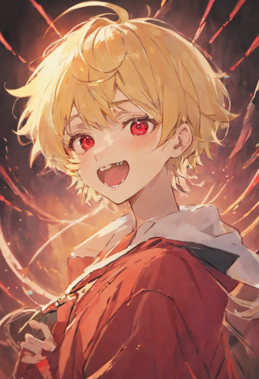 Blonde Man Short Hair Jersey Red Eyes 72 Hairpins Smiling while sticking out his tongue