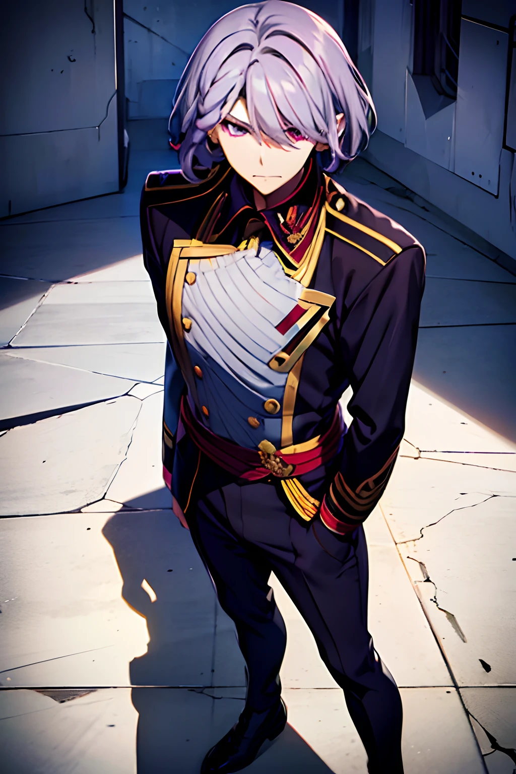 a-drei, valvrave, suit, Uniform, tie, blazer, shirt, school, purple eyes, short hair, gray hair