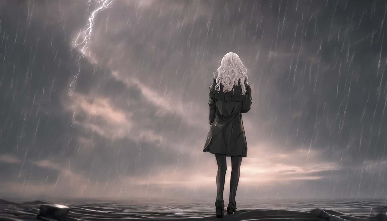 Sad girl,Cry,Darkness,Rain sky,。.。.。.。.。.。.。.。.。.。.。.。.。.。.。.。.。.。.。.。.。.。.。.。.。.。.3D,upscales,hdd,Blonde shorts,is crying,with his back turned
