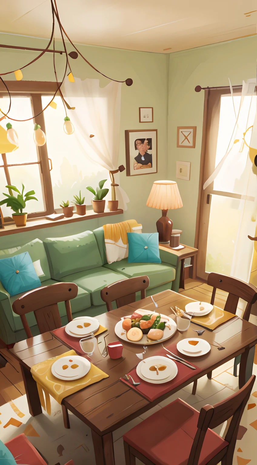 Living room dining table,Rich cuisine on the table