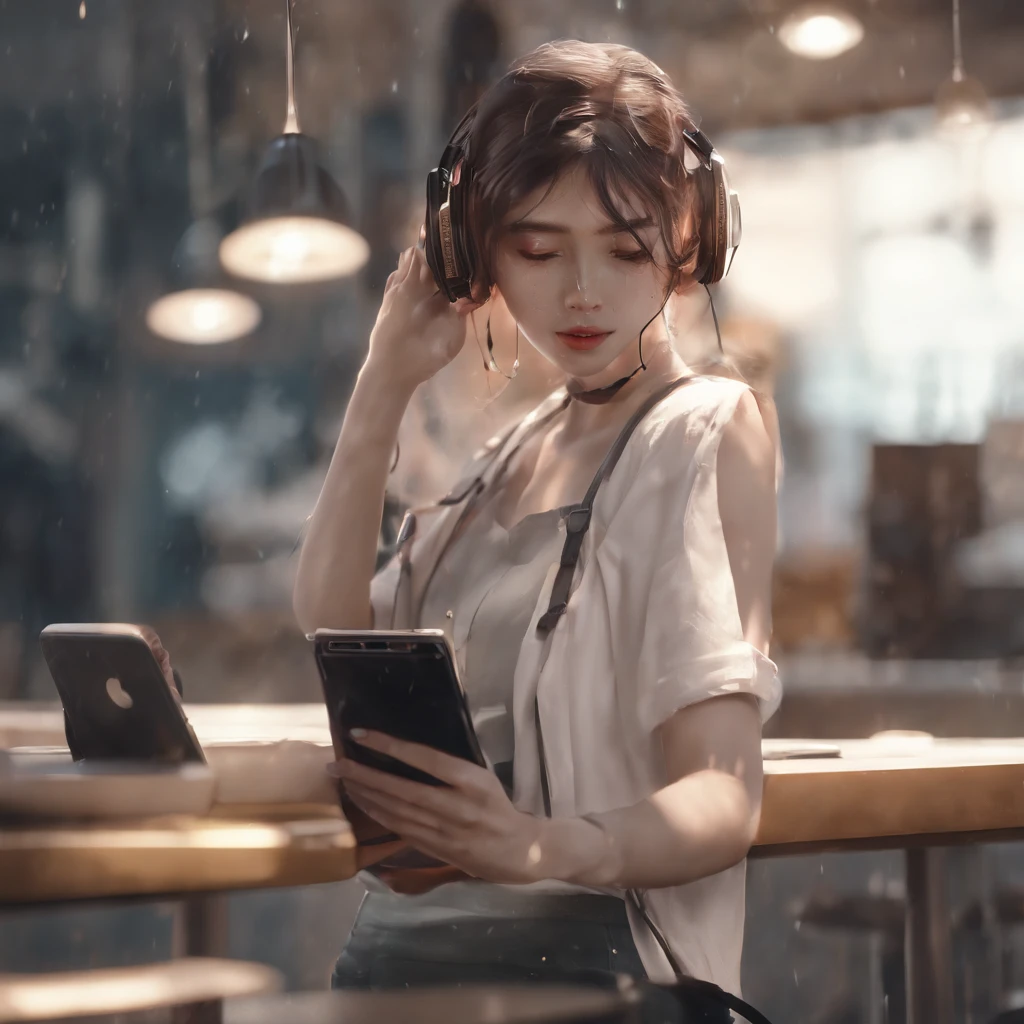 anime girl with headphones and backpack looking at a cell phone, anime style 4 k, alice x. zhang, digital anime art, nightcore, digital anime illustration, anime styled digital art, anime art wallpaper 4k, anime art wallpaper 4 k, anime artstyle, anime digital art, anime style artwork, anime style. 8k, detailed digital anime art