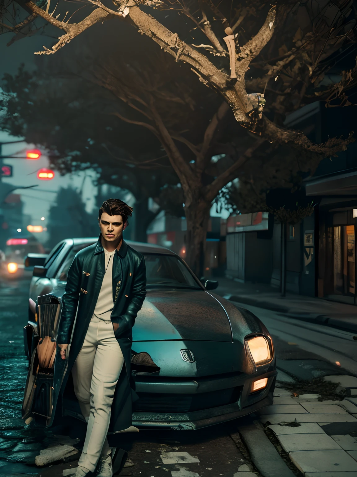 remove the ground cyberpunk handsome boy, realistic face, 8k ultra realistic