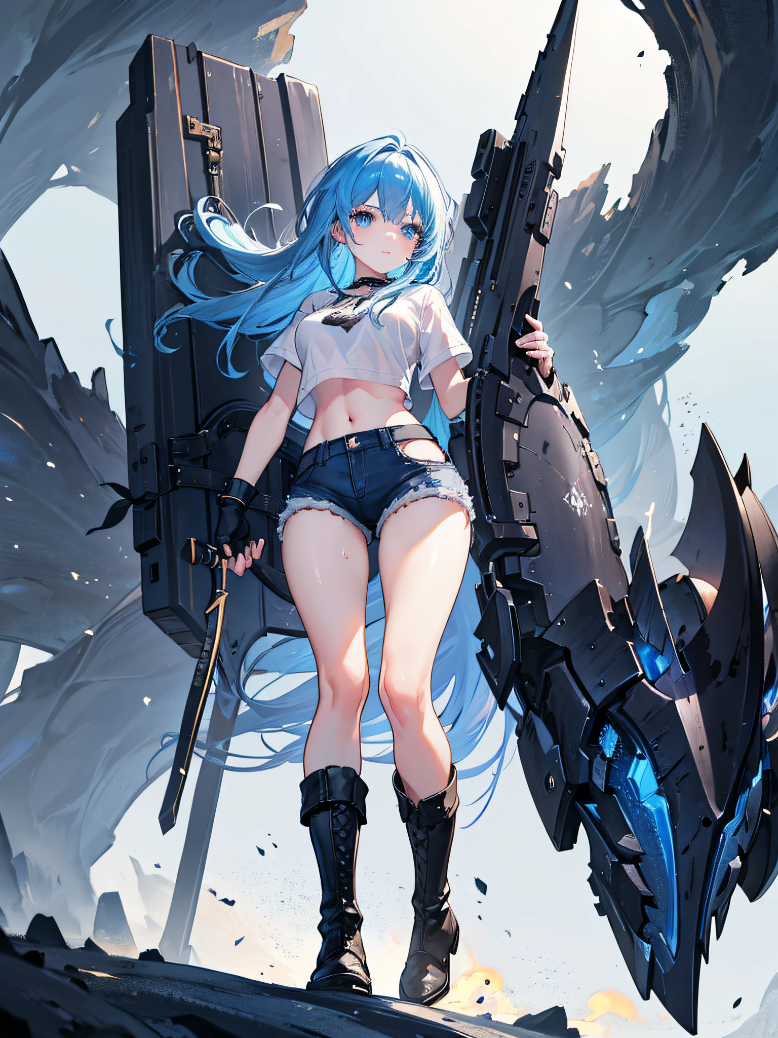 NSFM1.9. Showing Off Her 、naked、Show me that place、Touch there with your left hand、
One Girl、
Highest quality、masterpiece、Arc Records characters、Ariel、Wearing black pants、I can see her thighs、The belly button is visible、Wearing a black leather jacket、One Girl、Blue Hair、long hair、Holding a gun in his right hand、Looking Back、