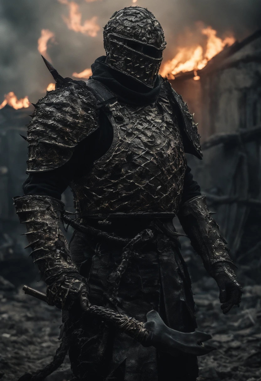 ((Realstic: 1.5)),((Best quality)), ((Masterpiece)),((Detailed)), version casse-cou de Spawn de Image comics, (((Wear full plate armor))), ((yeux verts brillants)), ((Chains on fire in his hands)), Armor has spikes, Winner of the Best Photo of the Year, Le monde en feu, Photographie militaire post-apocalyptique de paysage infernal, Epic Photo of the Year, Fire on the Horizon, Epic Cinematic Shot, forme pure, intricate high detail, Post-production 8K, High resolution, super detail, mise au point nette, Photos du studio, intricate high detail, Very detailed, par Greg Rutkowski