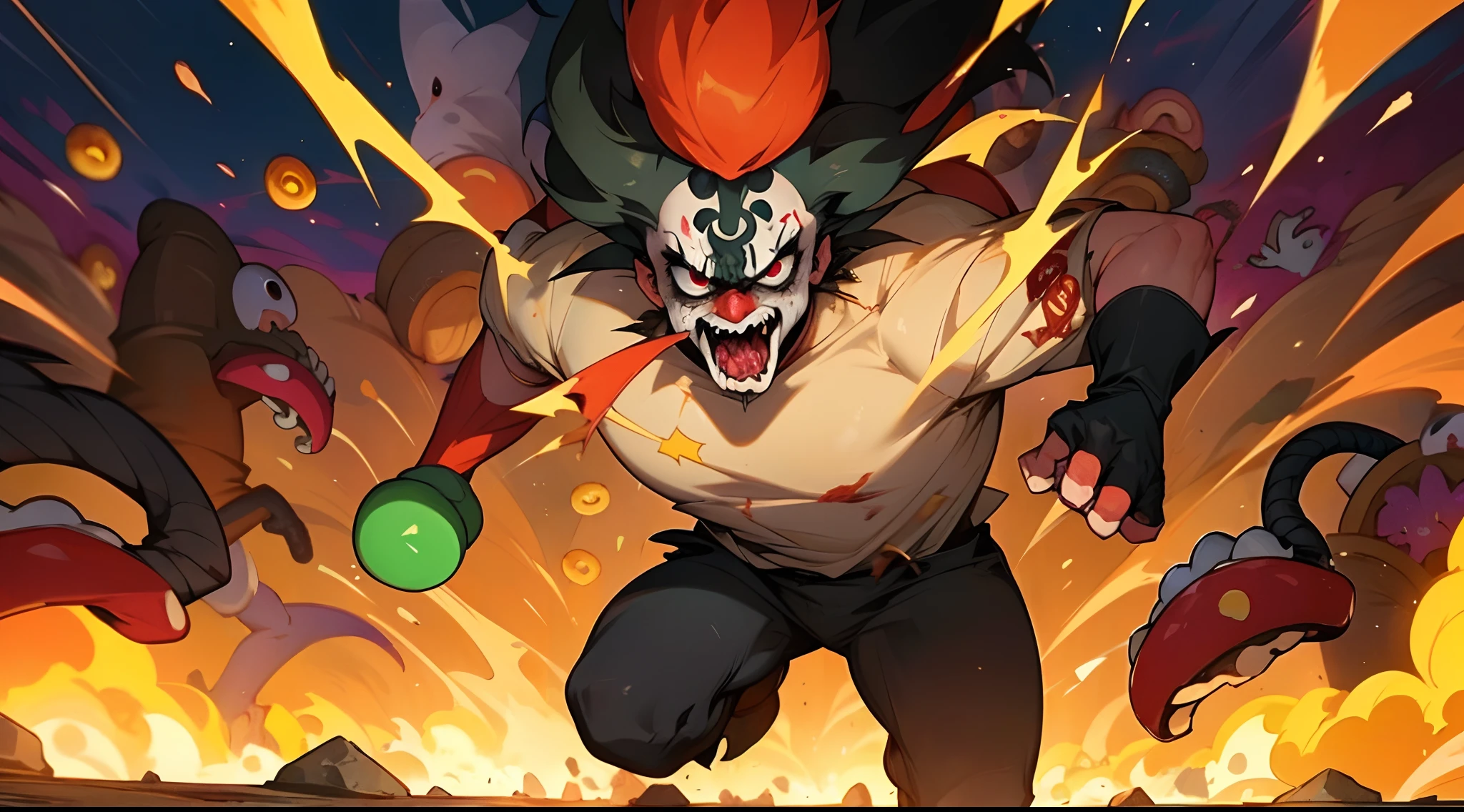 violent j of insane clown posses running from a horde of radioactive zombie rat donuts