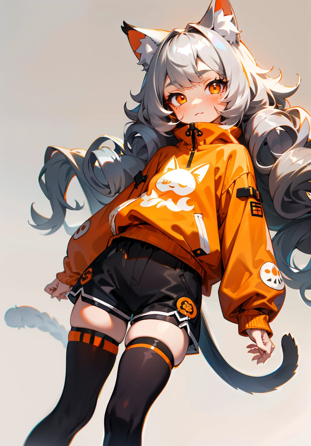 (masterpiece, best quality), 1girl,   <lora:iono_outfit:0.8> iono_outfit, oversized clothing, jacket, yellow jacket, wide sleeves, sleeves past wrists, black shorts, grey pantyhose, boots, single leg pantyhose, thigh strap