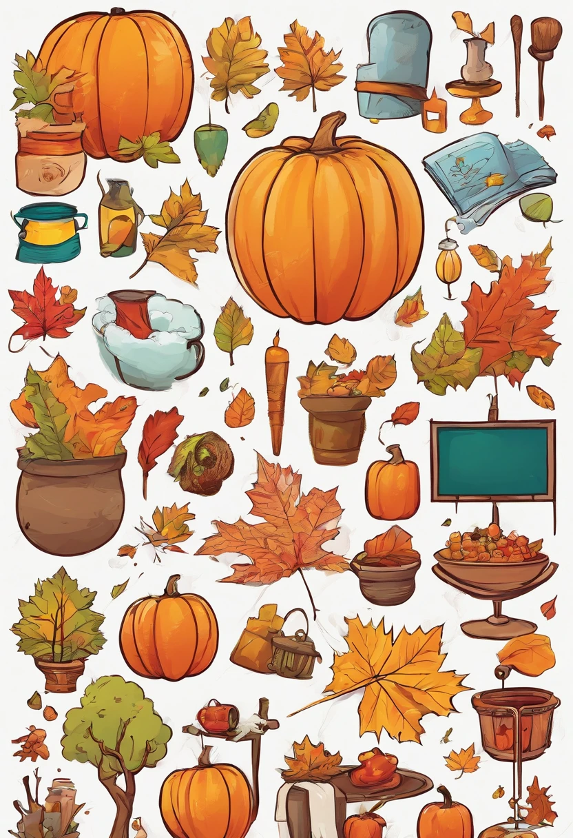 autumn icons in front of a white background