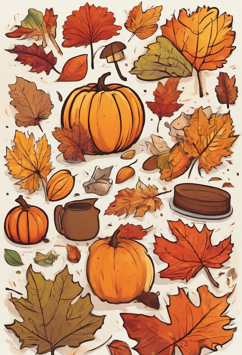 cleanly drawn autumn themed icons in front of a white background